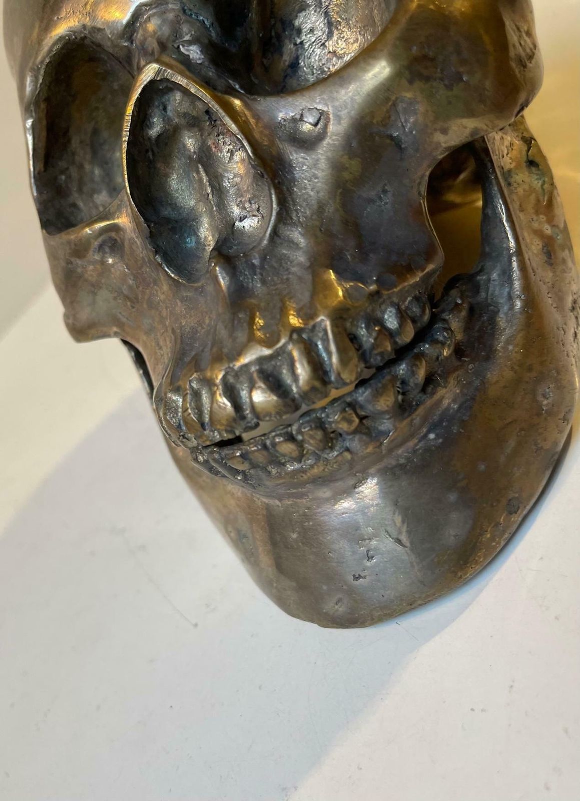 Art Vintage Bronze Cast Of A Human Skull 1:1 1950s photo