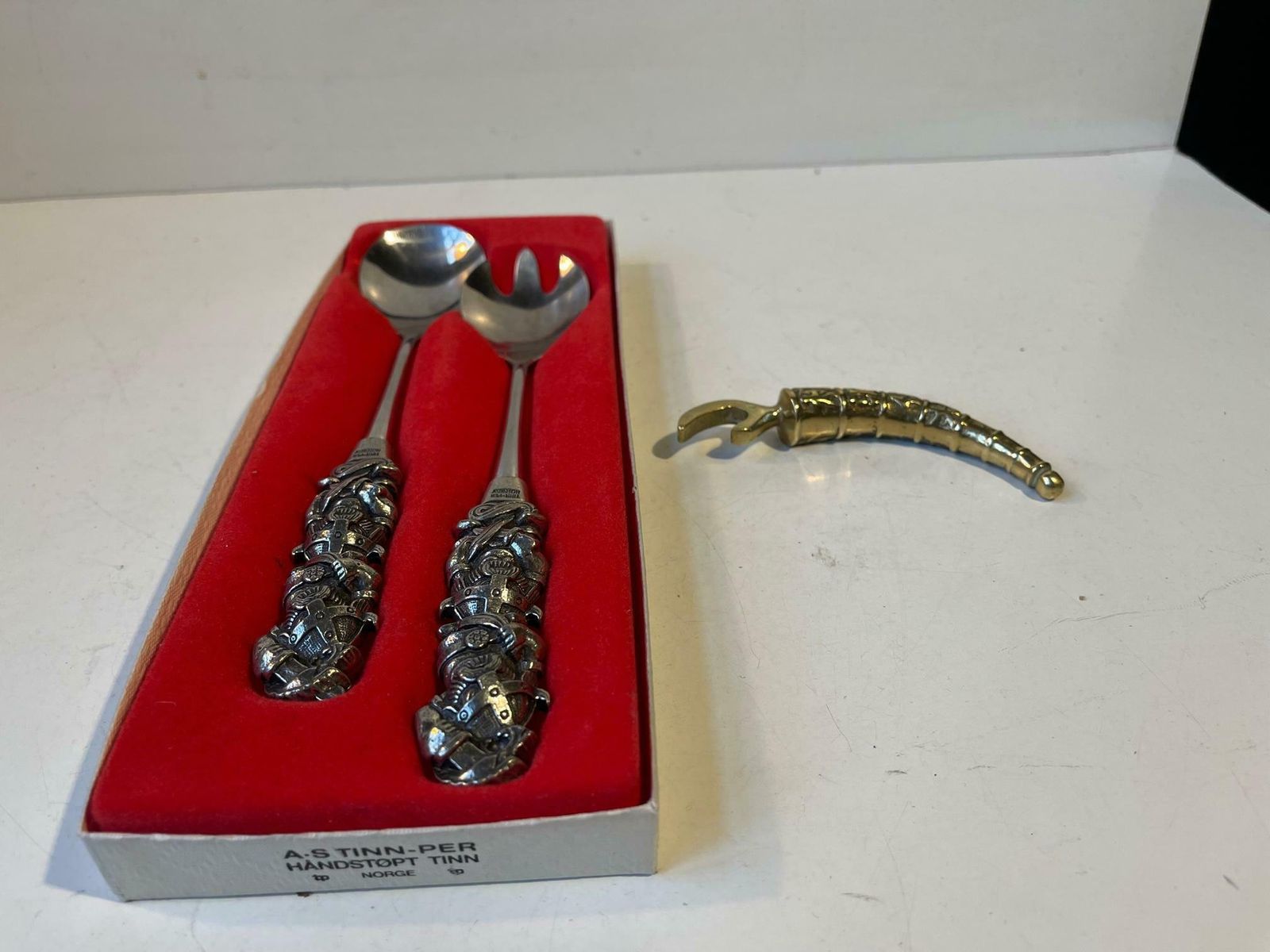 Vintage A. S. Tinn Per Viking Salad Set And Bottle Opener  Norwegian photo 285.0