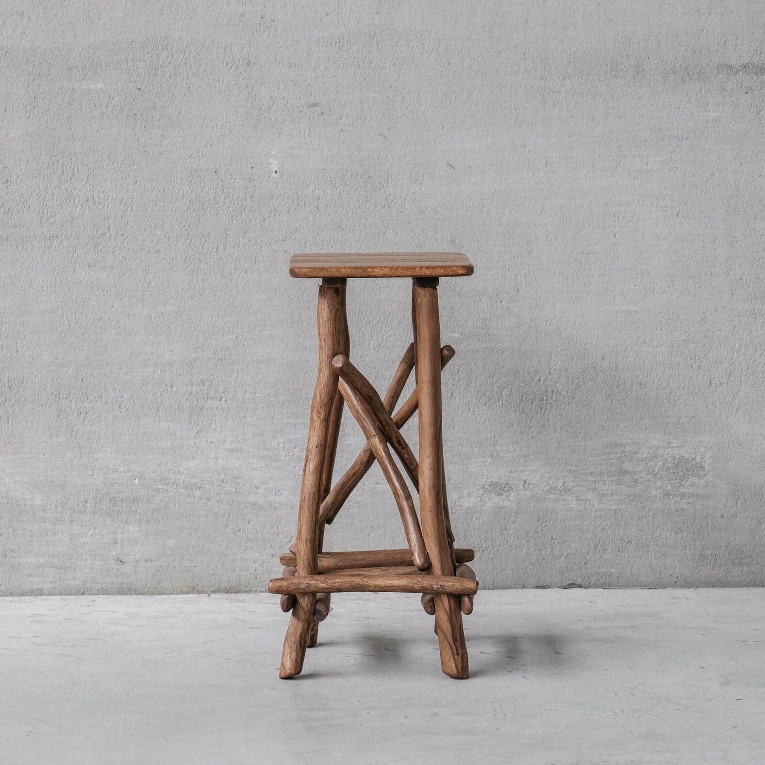 Wooden Mid Century Bar Stool Or Sculpture Pedestal In Adirondack Style (6 Available)