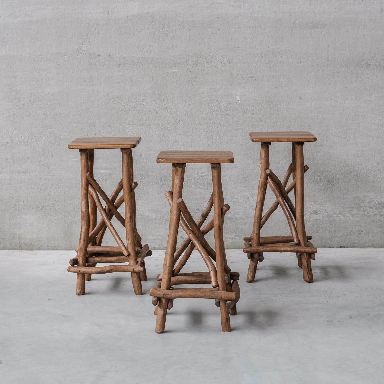 Wooden Mid Century Bar Stool Or Sculpture Pedestal In Adirondack Style (6 Available) photo vinterior