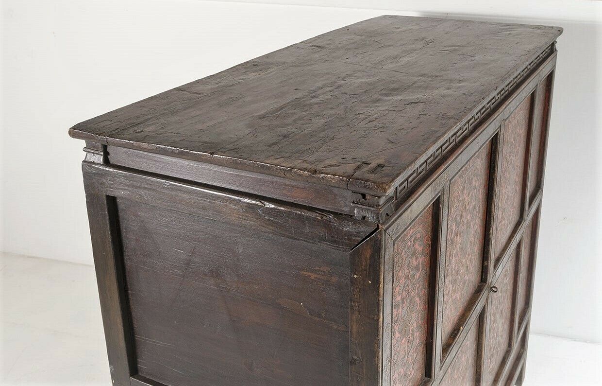 Original 19thc Large Chinese Tibetan Hand Painted Lacquered Alter Cupboard Sideboard photo vinterior