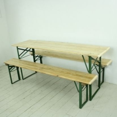 Customised Length Vintage German Beer Table And Benches In Natural Pine Finish photo for sale