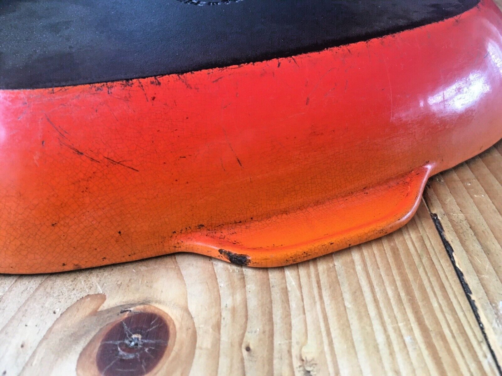 photo for sale Oval Le Creuset France Orange Enamel Cast Iron Lip Frying Grill Pan Skillet