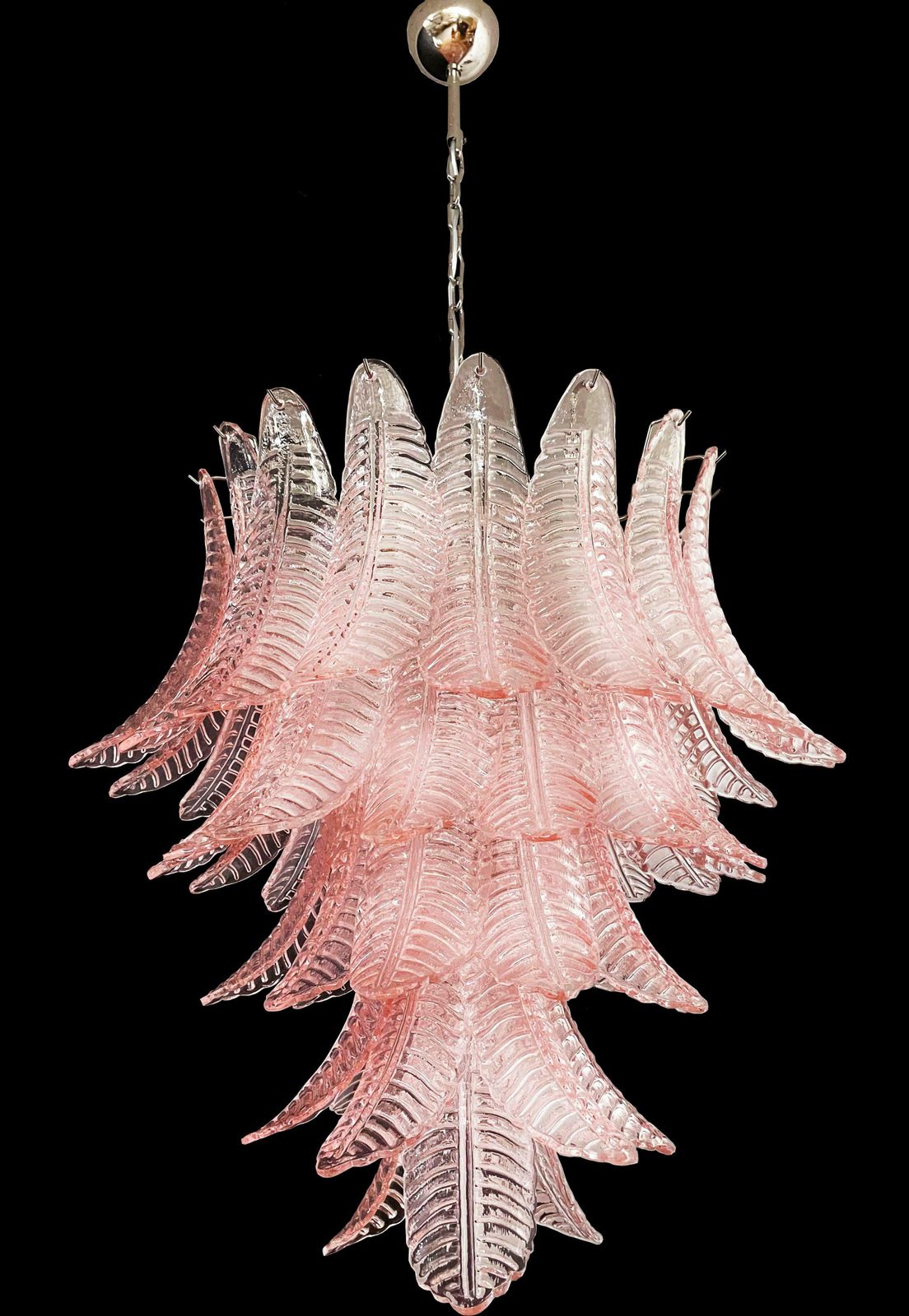 Stunning Italian Murano Six Tier Pink Felci Glass Chandelier photo for sale