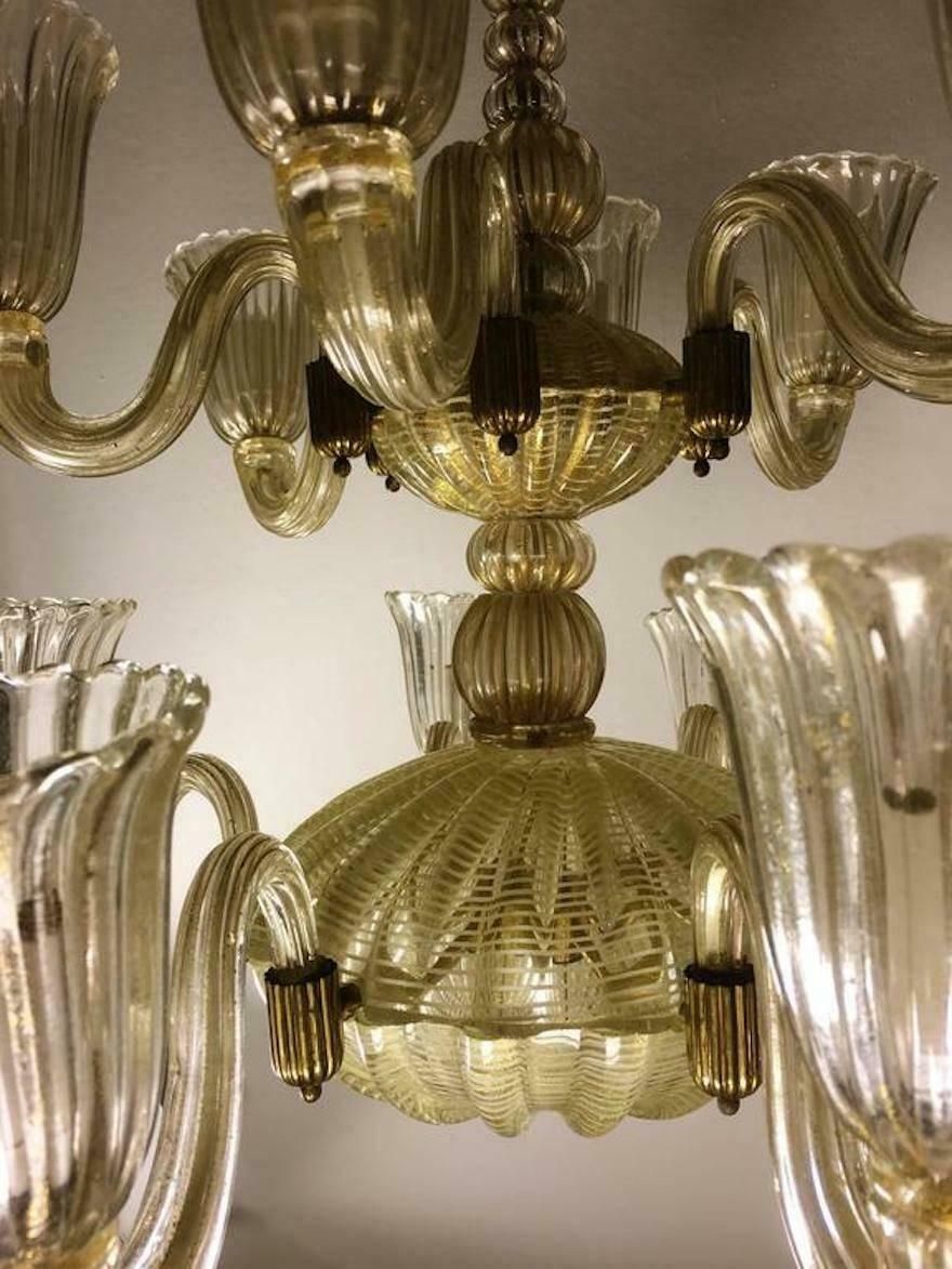 8076.0 Italian Chandelier Gold Inclusion By Barovier & Toso, Murano, 1940s photo