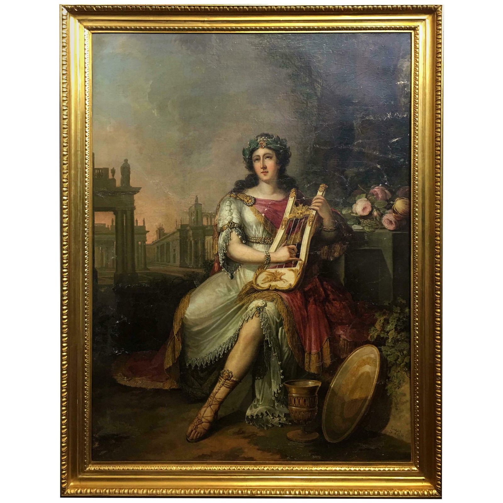 Emperor Nero Plays The Lyre While Rome Burns By F. Ugeri. Rome, Circa 1810