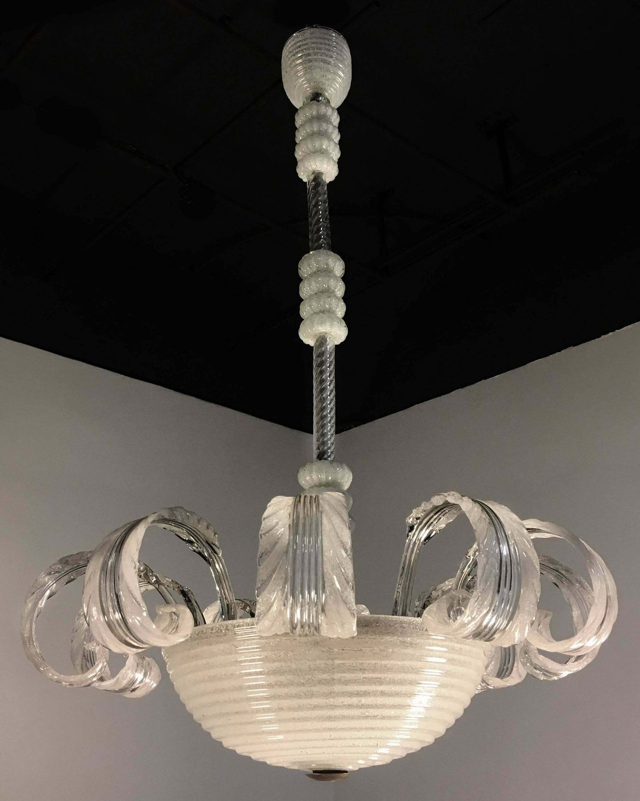 Midcentury Italian Pulegoso Glass Chandelier By Barovier & Toso, Murano, 1940 photo vintage