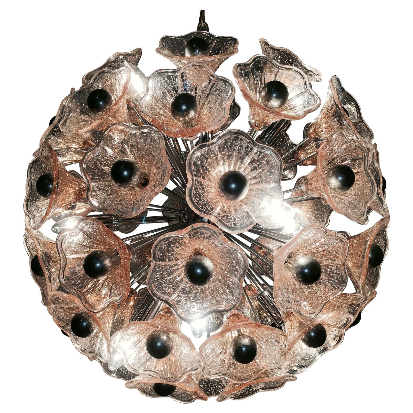 Sputnik Midcentury Pink Murano Glass Italian Chandelier, Vistosi Style, 1970