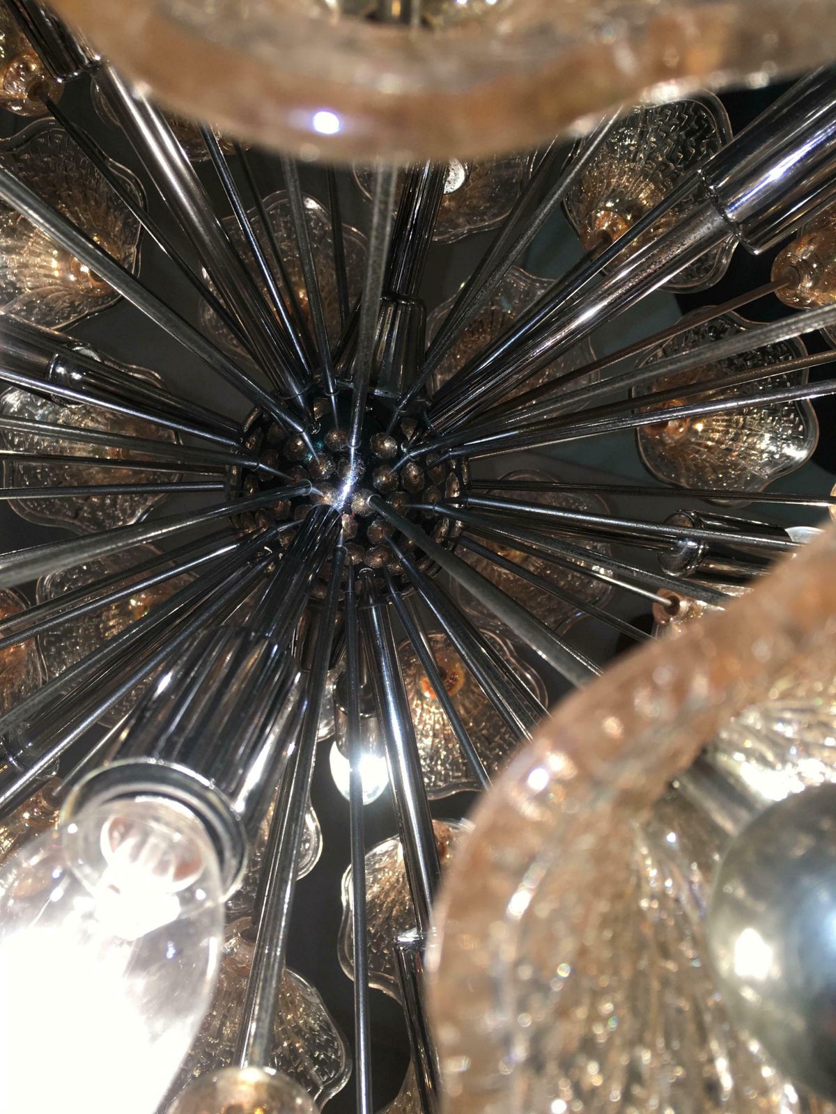 photo for sale Sputnik Midcentury Pink Murano Glass Italian Chandelier, Vistosi Style, 1970