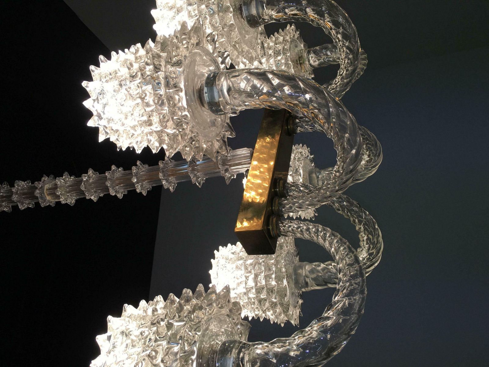 Lighting Ercole Barovier Midcentury "Rostrato" Murano Glass Italian Chandelier, 1940s photo