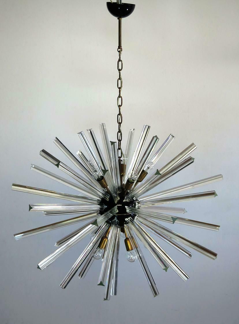 Exceptional Pair Of Glass Sputnik Chandeliers, 50 Crystal Glass ''Triedri'' Murano photo buy