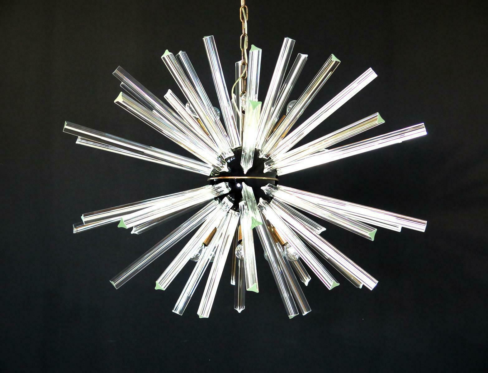 photo furniture Exceptional Pair Of Glass Sputnik Chandeliers, 50 Crystal Glass ''Triedri'' Murano