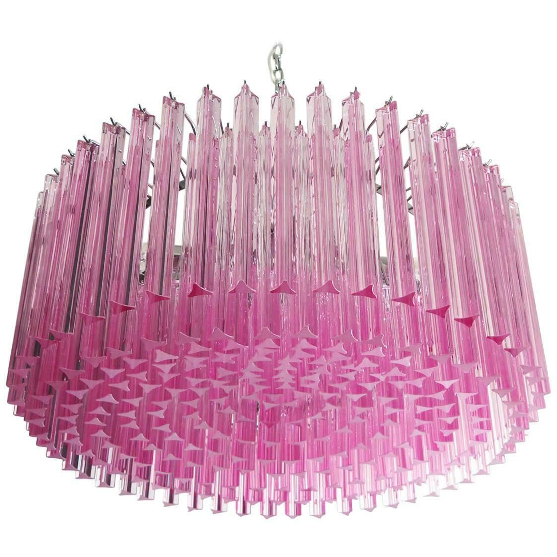 Triedri Glass Chandelier, 265 Pink Prism, Murano