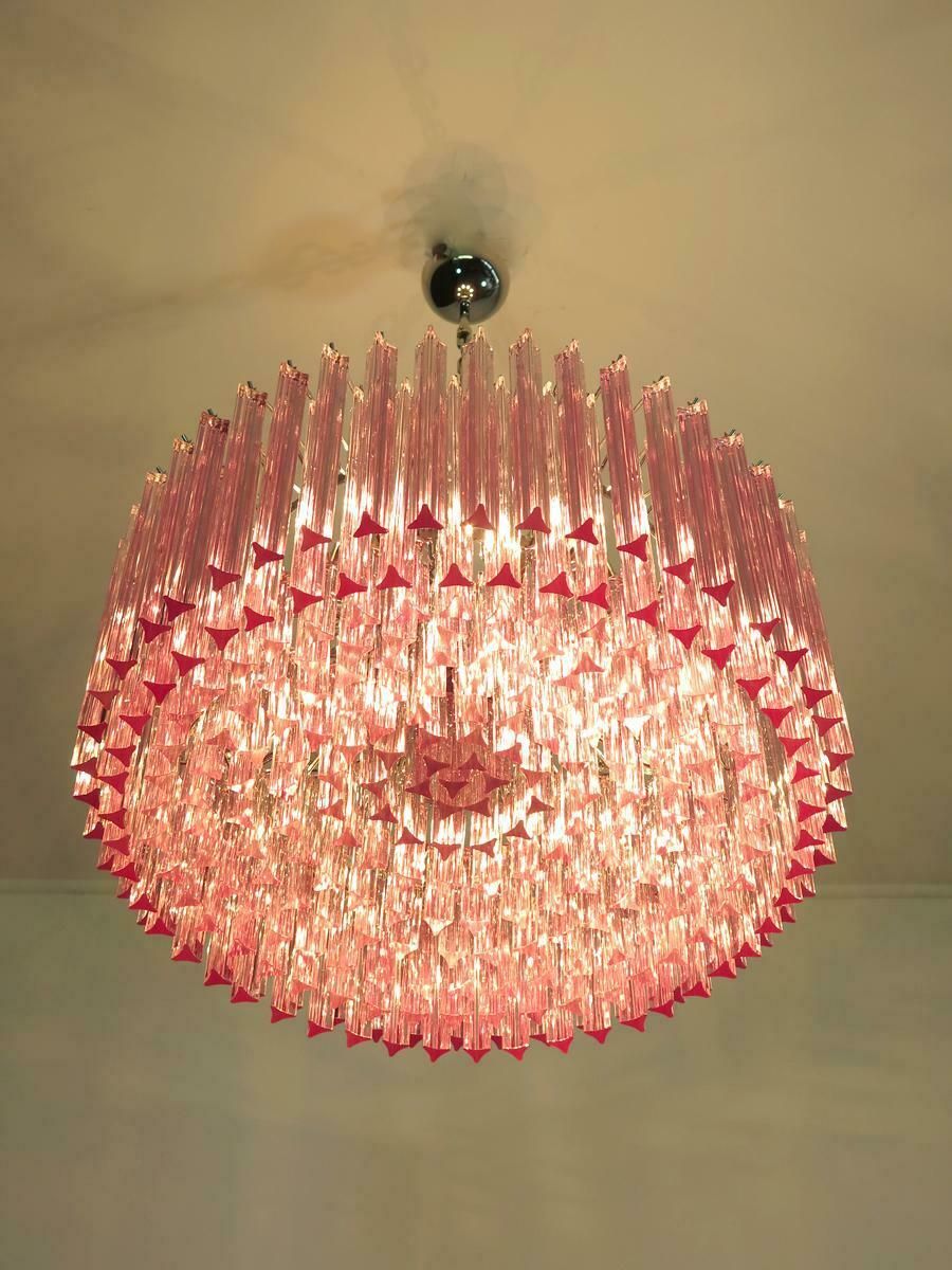 Triedri Glass Chandelier, 265 Pink Prism, Murano photo for sale