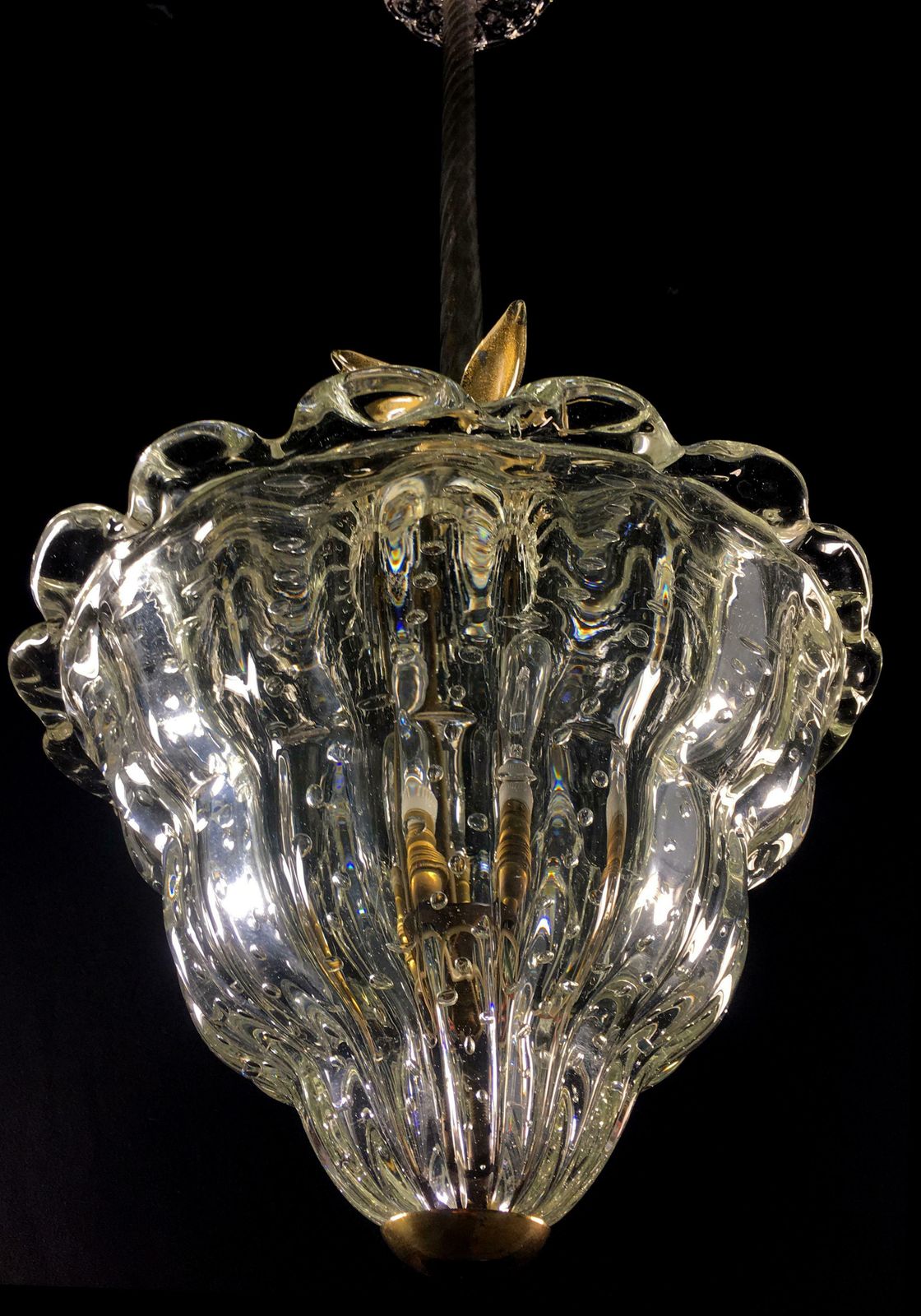 Chandeliers "The King", Gold Inclusion By Barovier & Toso, Murano, 1940s photo for sale