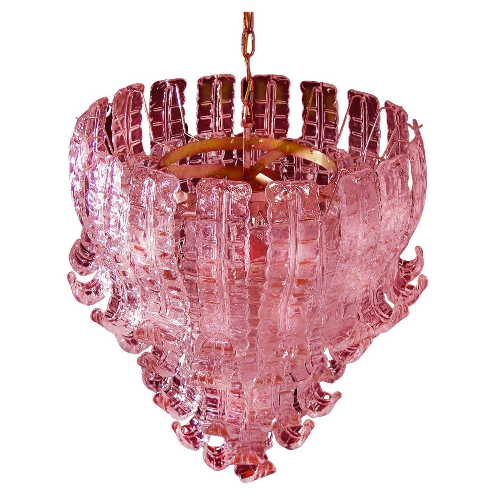 Pair Of Italian Murano Six Tier Felci Glass Chandeliers photo for sale