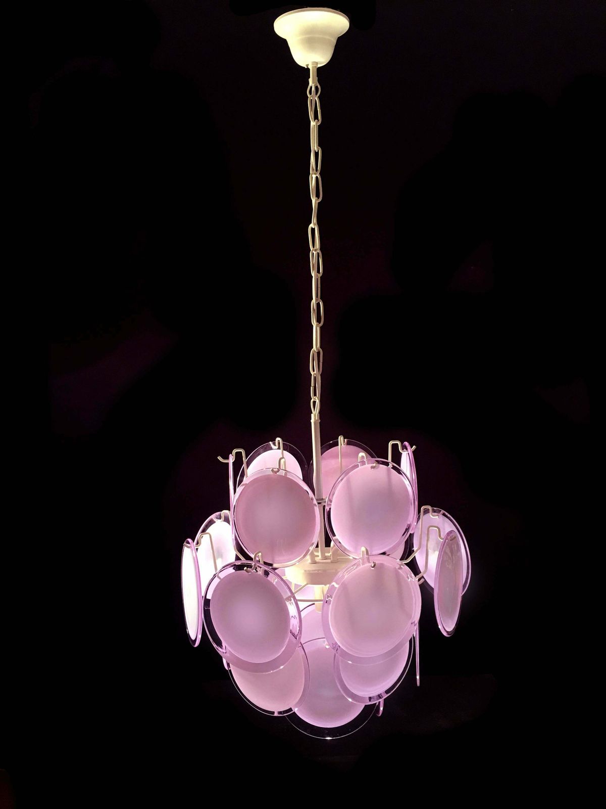 Pair Of Italian Disc Chandeliers By Vistosi, Murano, 1970s photo Lighting