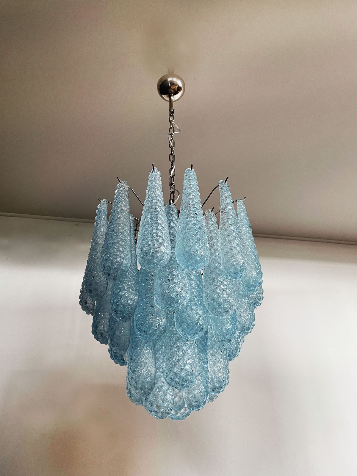 Italian Vintage Murano Chandelier 41 Blue Glass Petals Drop photo furniture