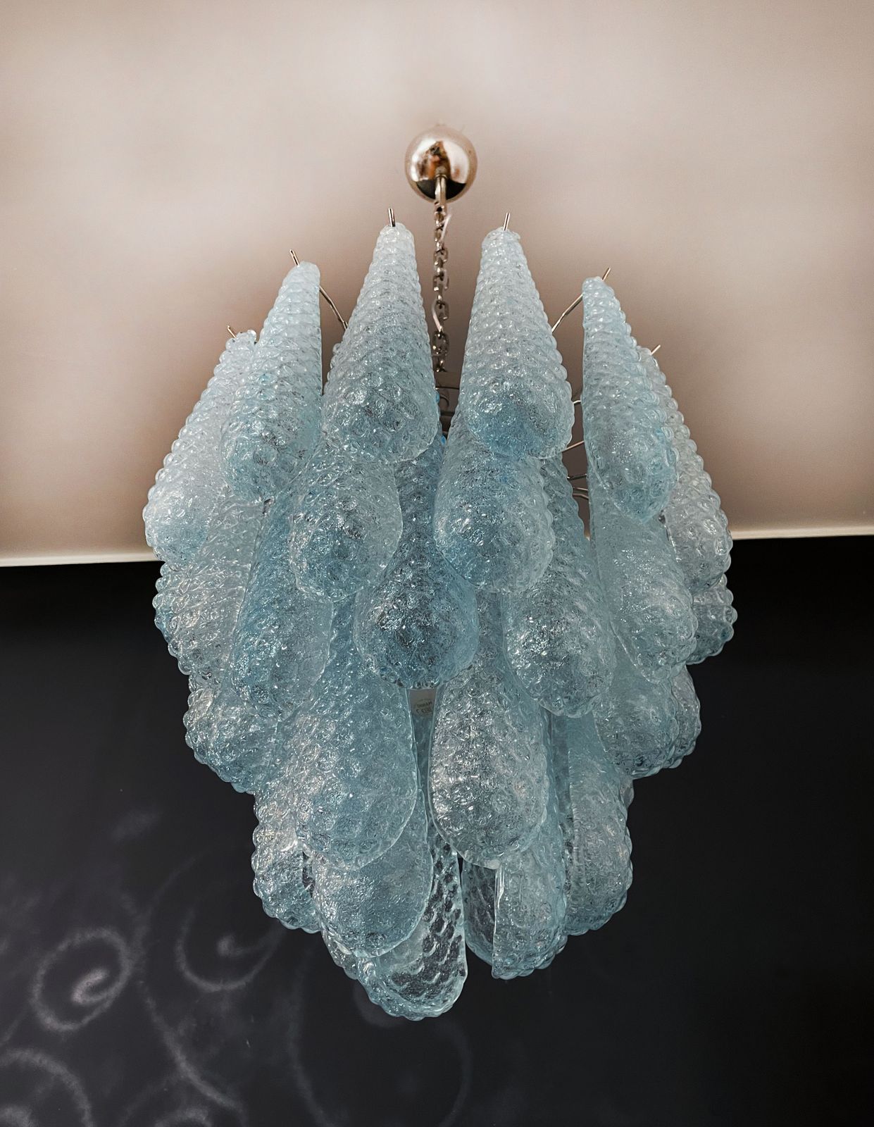 Italian Vintage Murano Chandelier 41 Blue Glass Petals Drop photo buy
