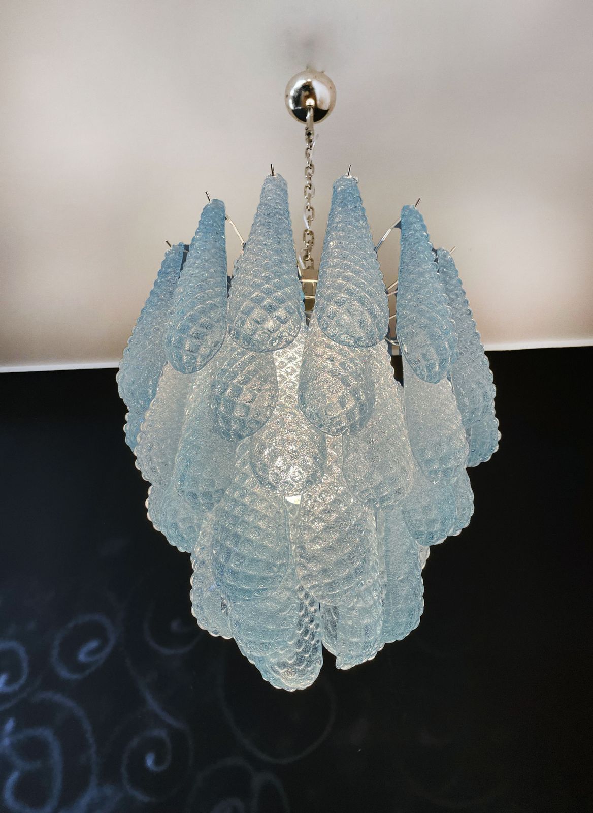 Lighting Italian Vintage Murano Chandelier 41 Blue Glass Petals Drop photo
