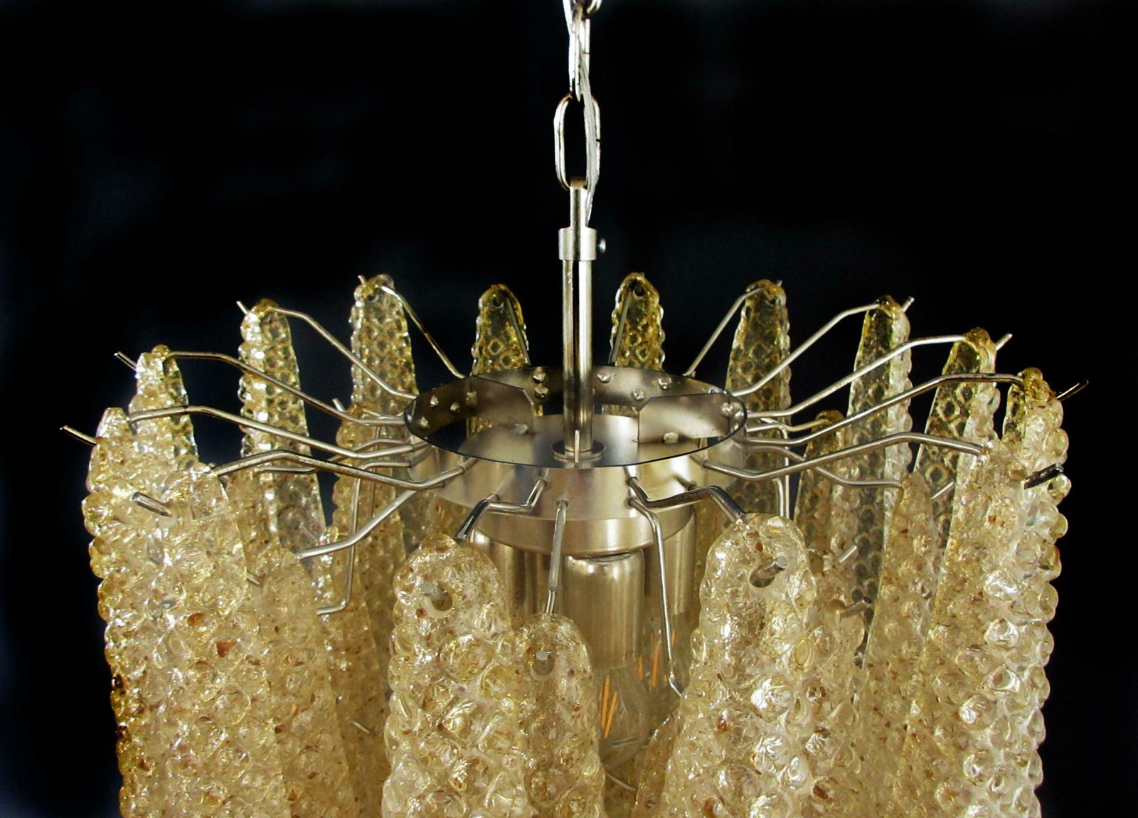 Lighting Pair Of Italian 41 Amber Crystal Petals Chandeliers, Murano photo