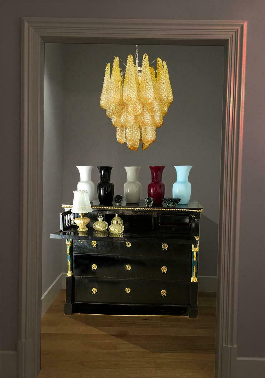 photo buy Pair Of Italian 41 Amber Crystal Petals Chandeliers, Murano