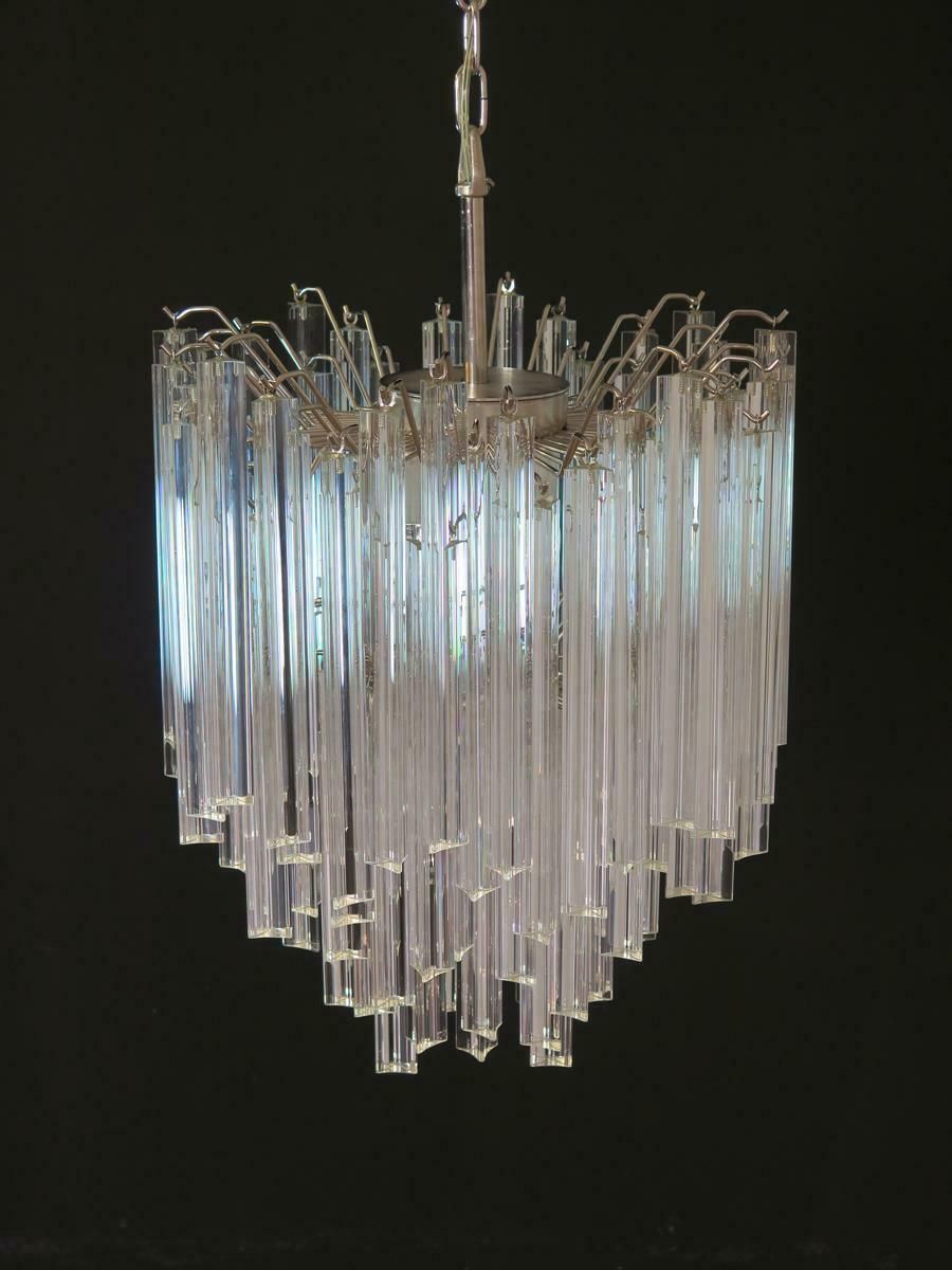 Pair Of Chandeliers Venini Style 92 Trasparent Prism Triedri, Murano, 1990 photo Lighting