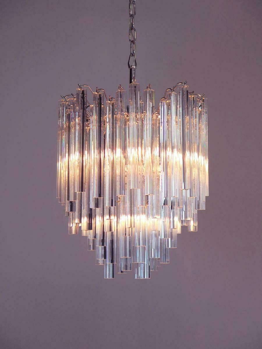 photo furniture Pair Of Chandeliers Venini Style 92 Trasparent Prism Triedri, Murano, 1990