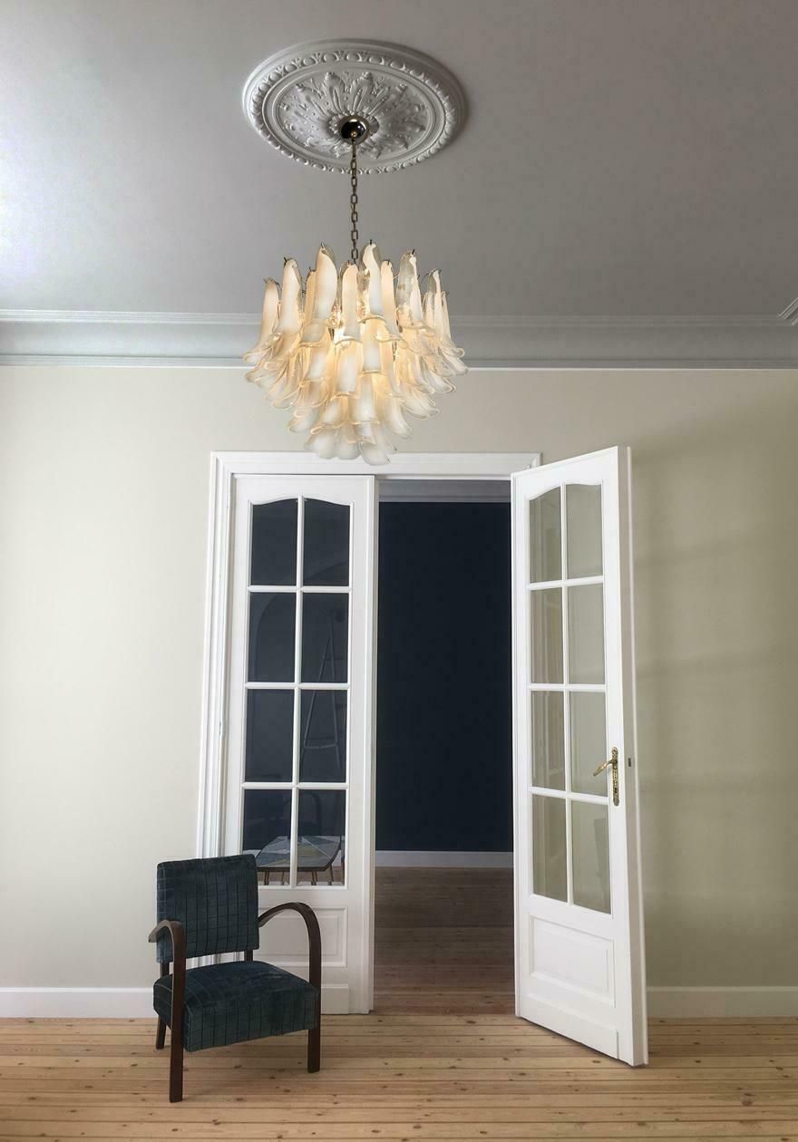 Lighting Pair Of Italian 53 White Petal Chandelier, Murano photo