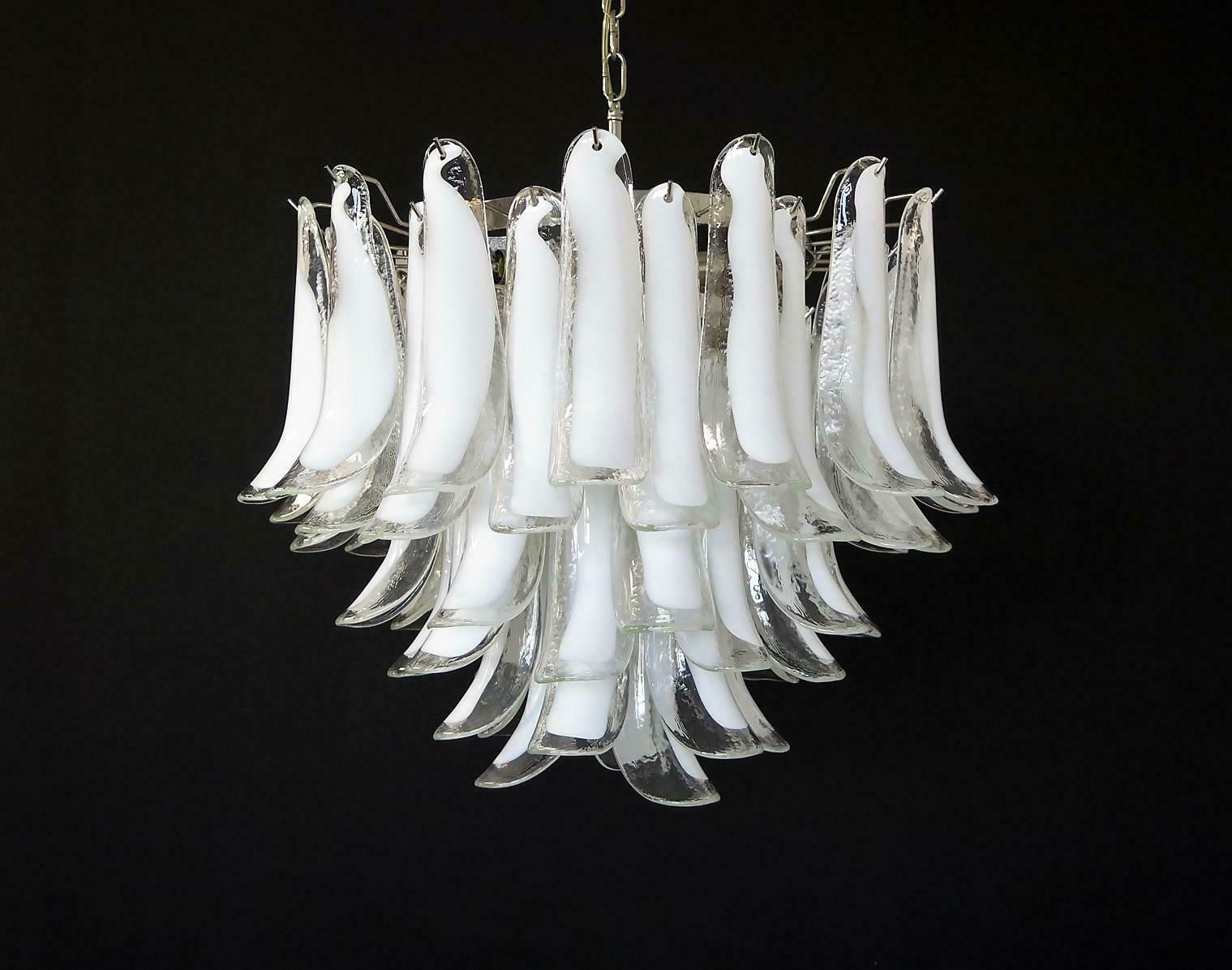 photo buy Pair Of Italian 53 White Petal Chandelier, Murano