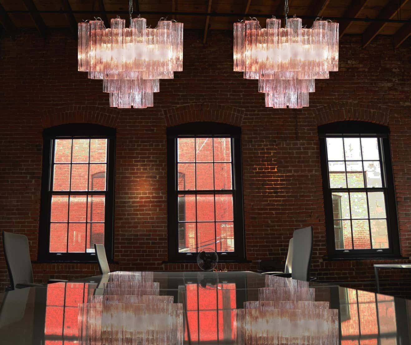 Pair Of Italian 36 Pink Glass Tube Chandeliers, Murano, 1970s photo furniture