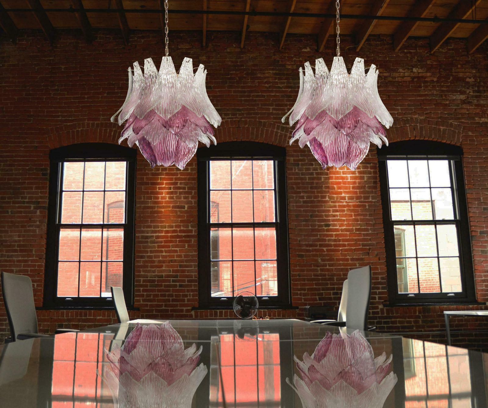 Pair Of Italian Murano Chandeliers Transparent And Amethyst Glasses, Murano, 1 photo furniture