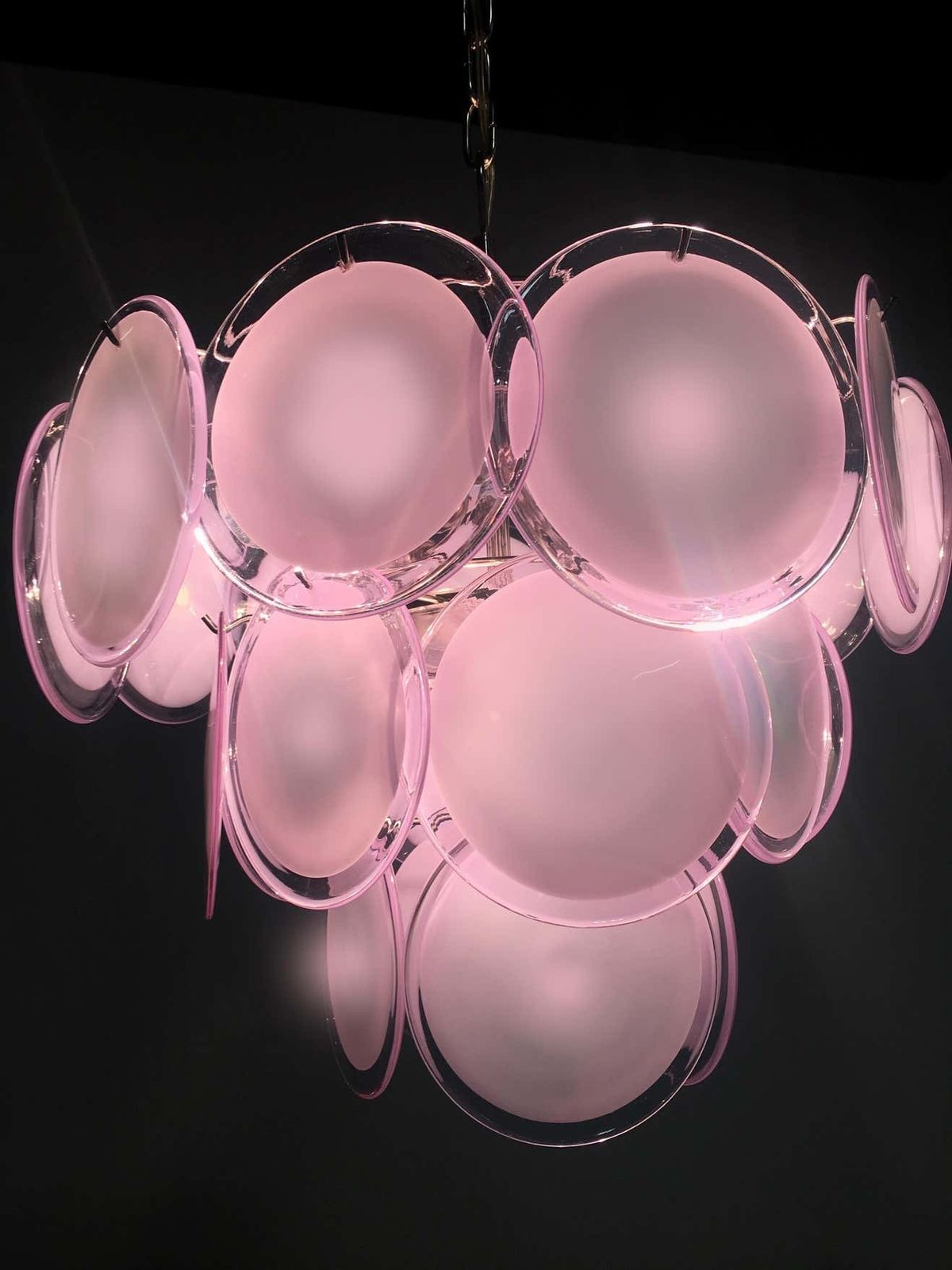 Pair Of Disc Murano Glass Chandeliers By Vistosi Style photo vinterior