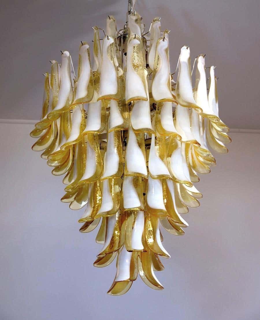 Stunning Chandelier Mazzega Murano, Italy, 85 Caramel Lattimo Glass Petals photo furniture