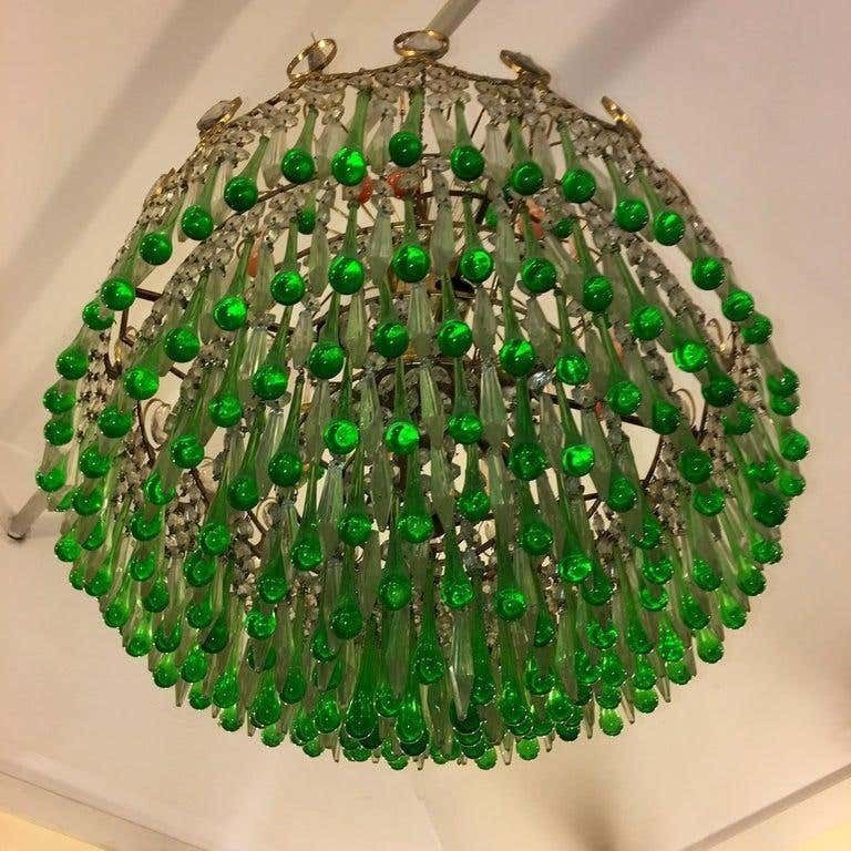 Italian Green Glass Drops Chandelier Venini Style, Murano, 1970s photo furniture