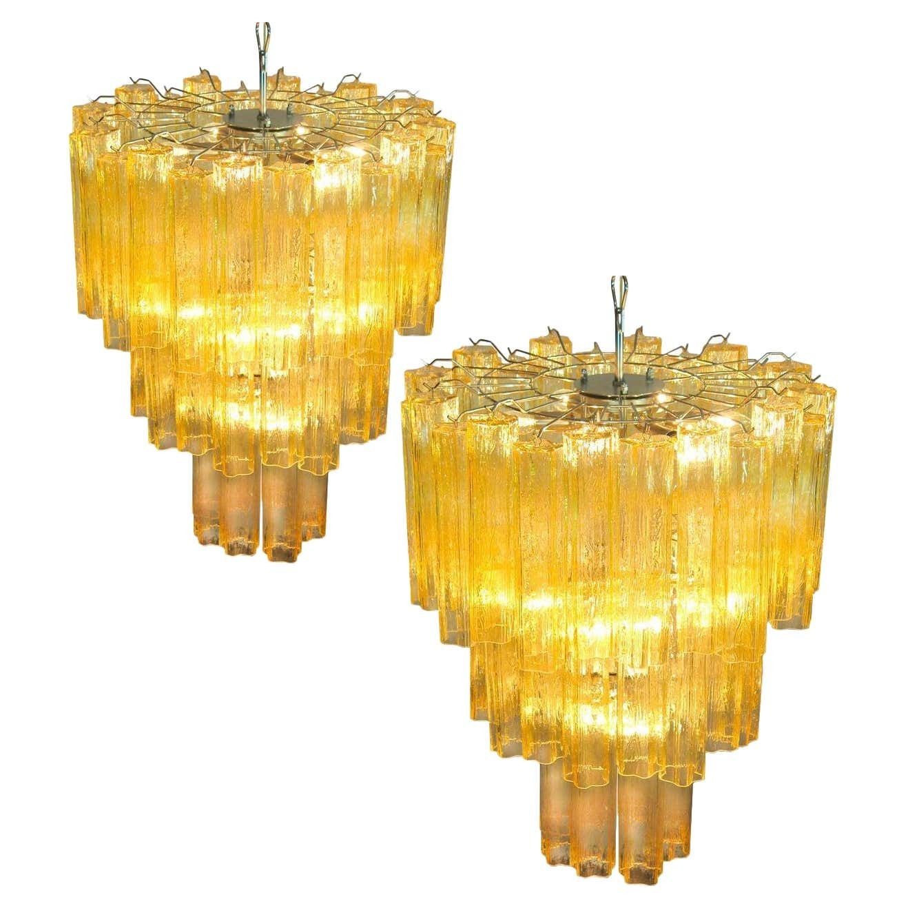 Luxurious Pair Of Gold Coloured Murano Chandeliers