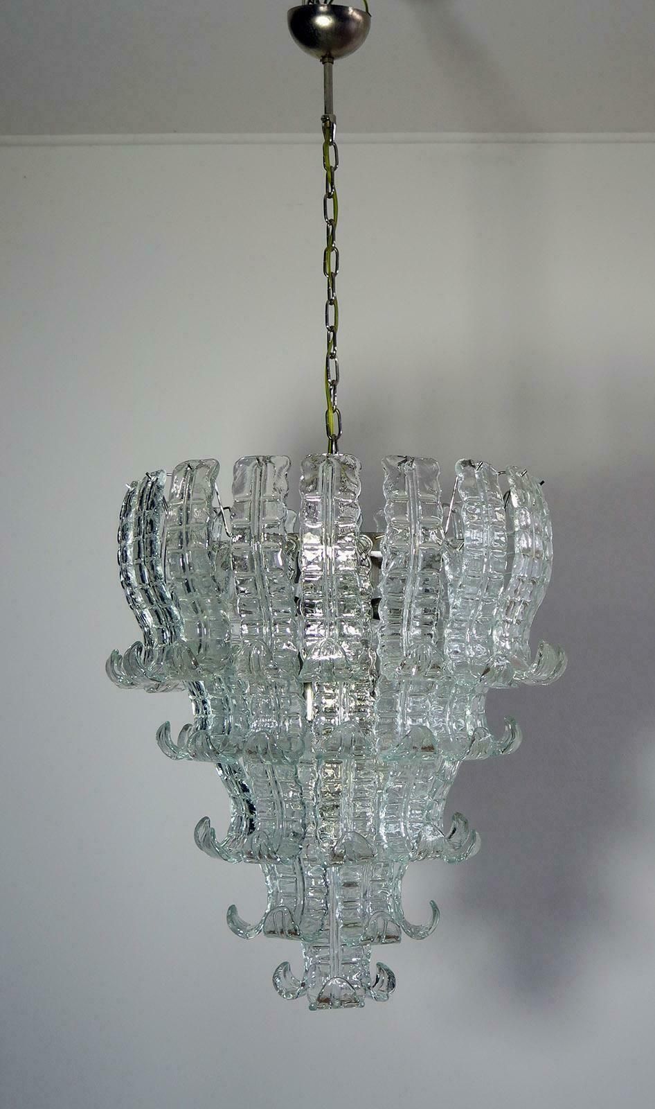 Italian Murano Six Tier Felci Glass Chandeliers, 1970s photo furniture