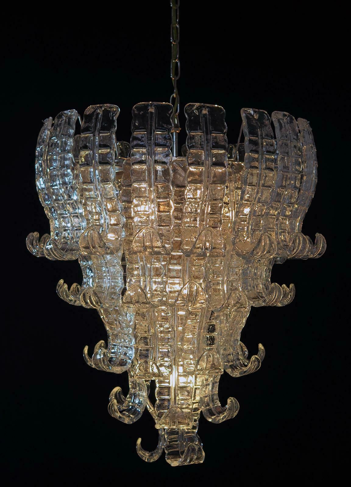 Italian Murano Six Tier Felci Glass Chandeliers, 1970s photo vintage