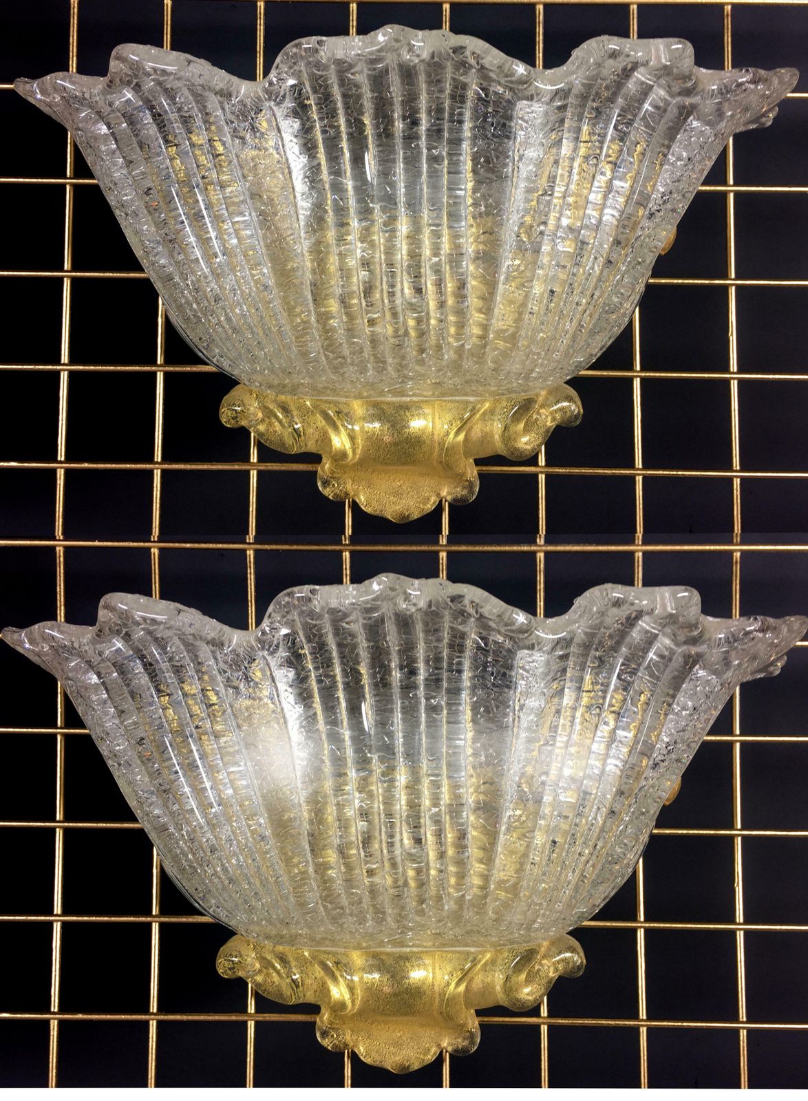 Pair Of Sconces Gold Inclusions Barovier & Toso Style, Murano, 1980 photo furniture