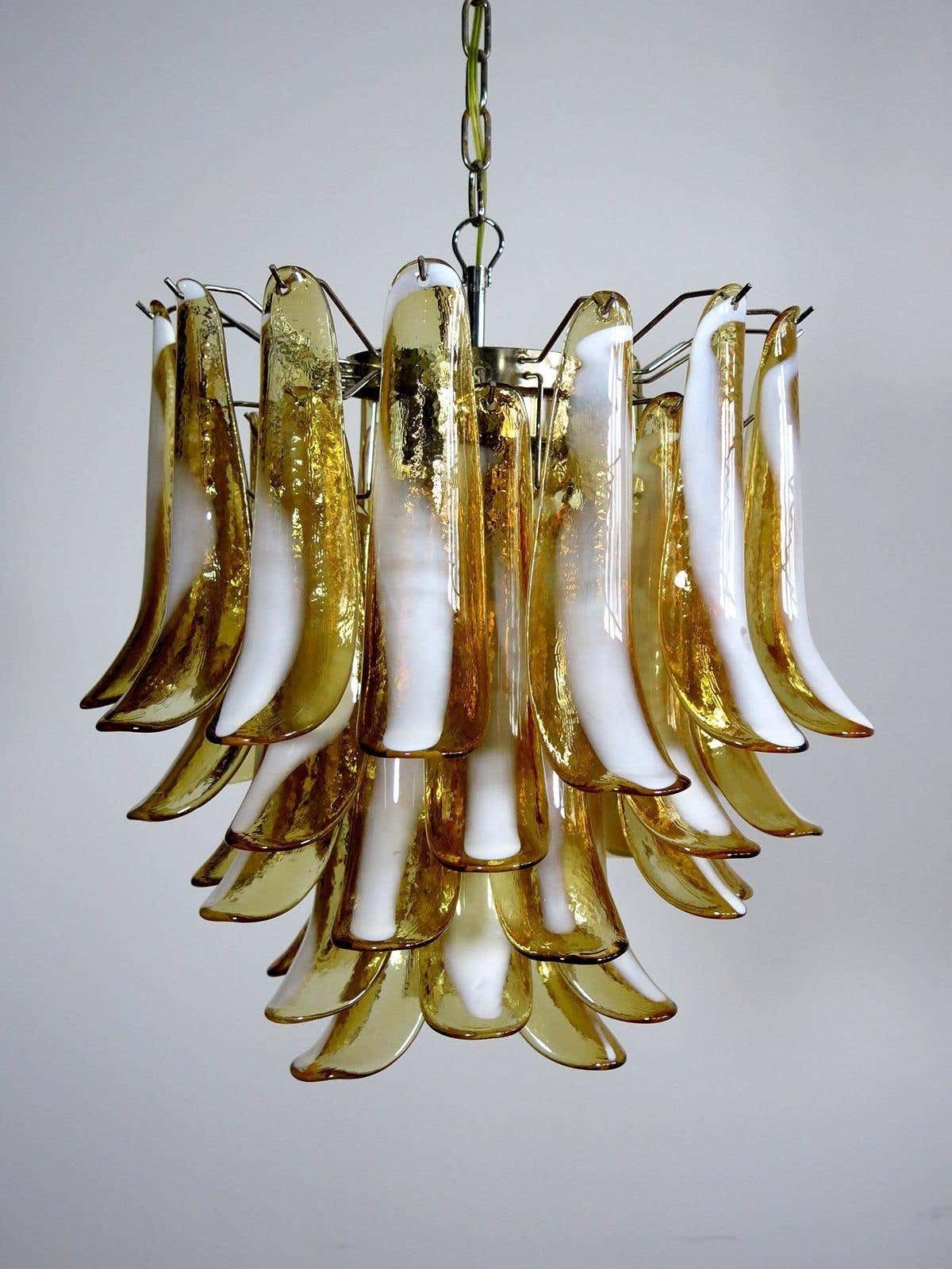 Pair Of Italian 41 Caramel Petal Murano Chandeliers, Mazzega Style photo 3110.0