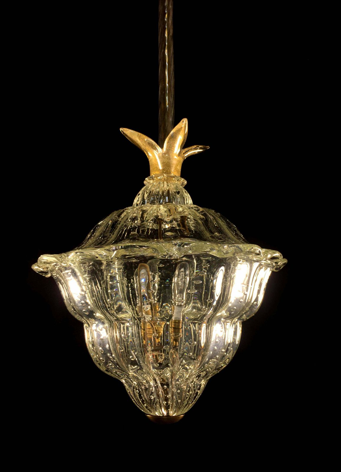 photo vinterior Pair Of Chandeliers "The King", Gold Inclusion By Barovier & Toso, Murano, 1940s