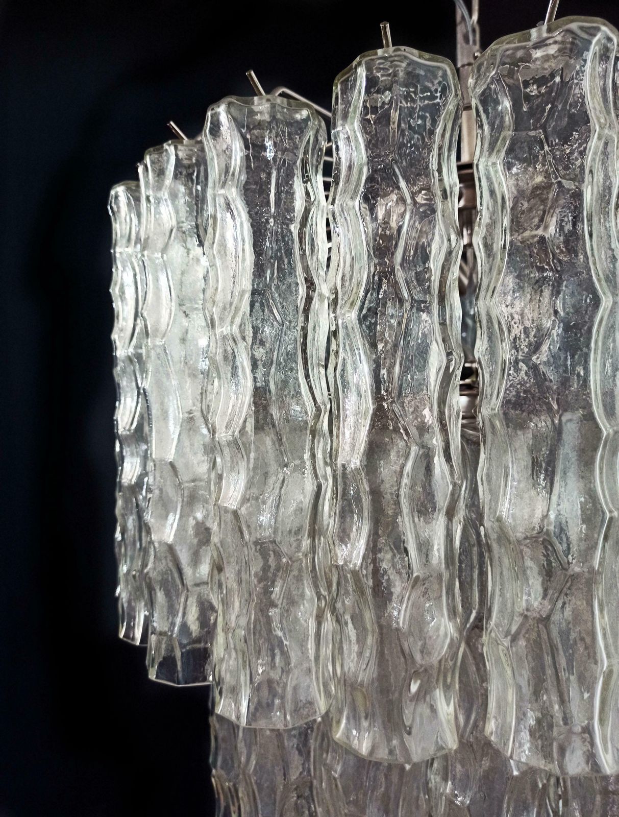 photo vinterior Pair Of Large Three Tier Murano Glass Tube Chandelier