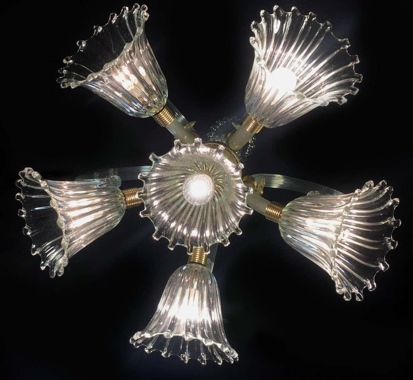 Art Deco Chandelier By Ercole Barovier, Murano, 1940s photo vintage