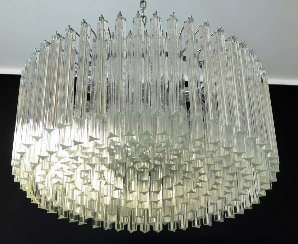 10499.0 Mid 20th Pair Italian Triedri Glass Chandeliers, 265 Trasparent Prism, Murano photo