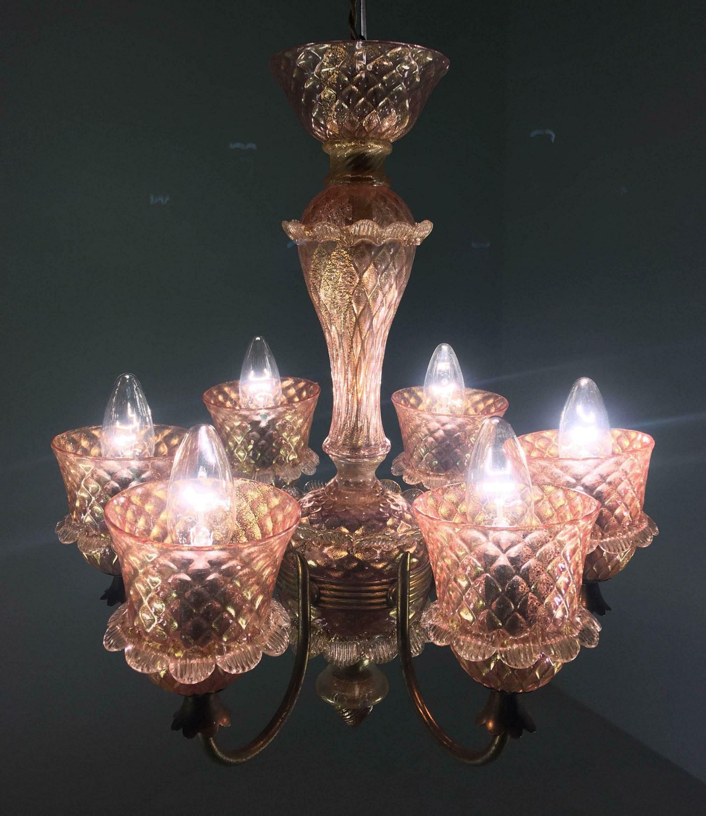 photo furniture Pink And Gold Chandelier By Barovier & Toso, Murano, 1950