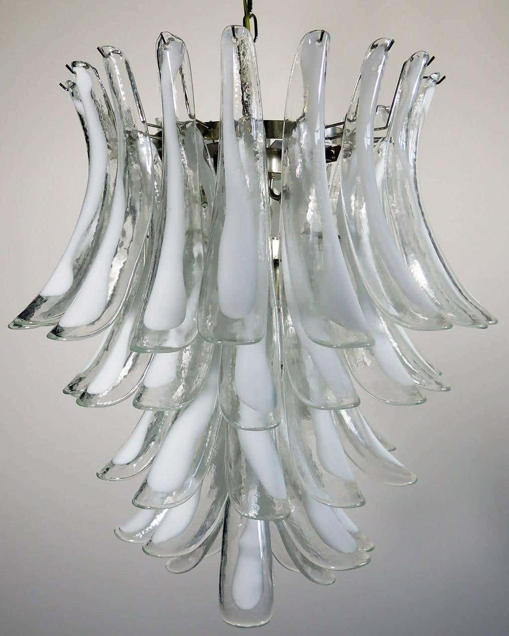 Pair Of Italian Murano 52 Petals Chandeliers, Murano photo for sale