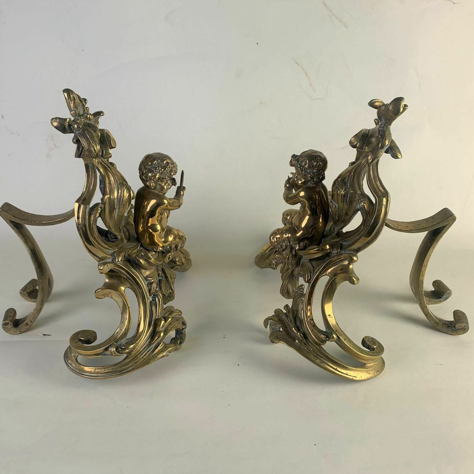 Fine Pair Of Gilded Brass Chenets/Fire Dogs photo Home Fixtures