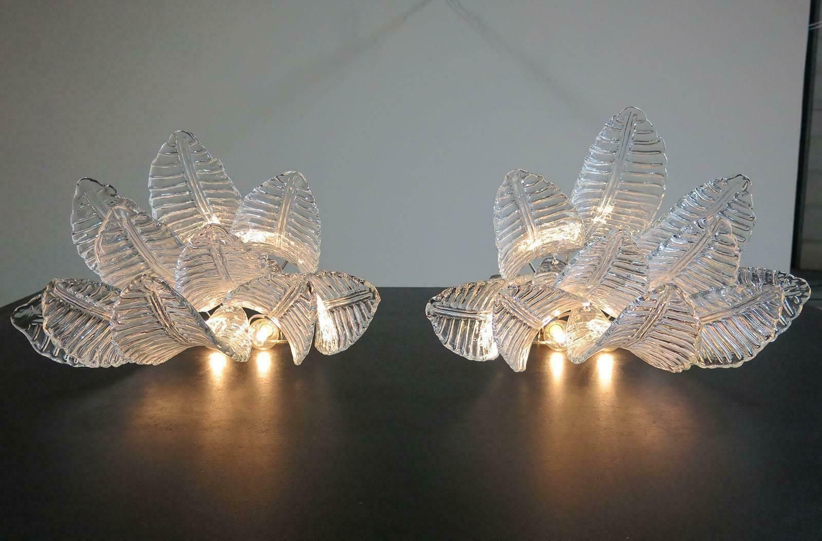 Pair Of Italian Felci Leaves Sconces Barovier And Toso Style  Murano photo 808.0
