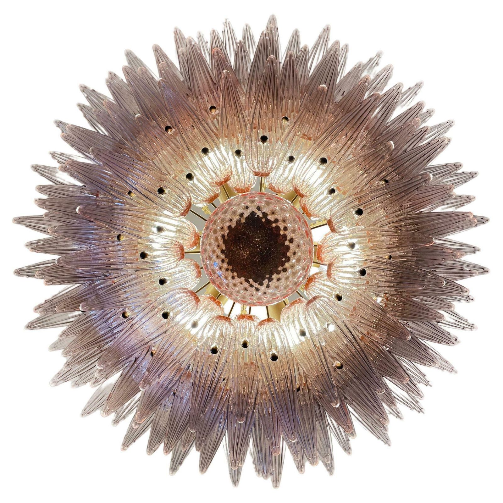 photo furniture Monumental Pair Of Pink Glass Leaf Chandeliers, Murano