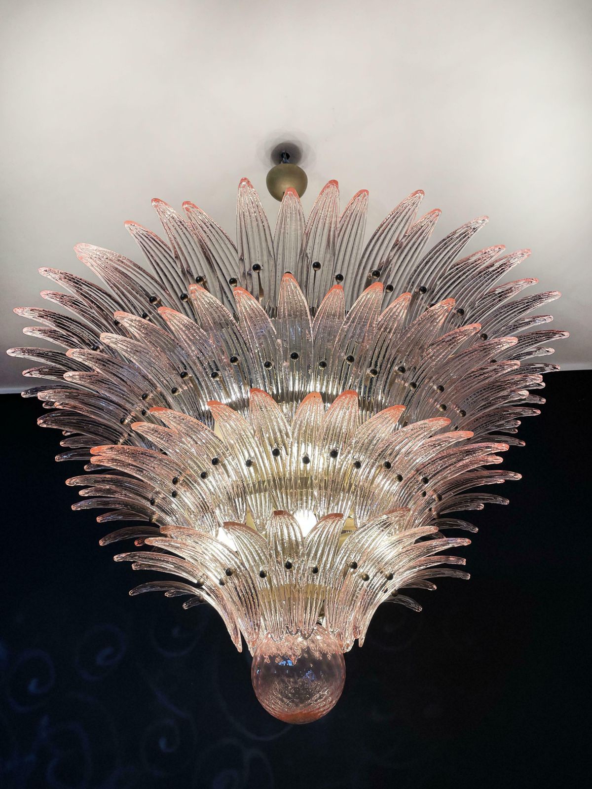 Lighting Monumental Pair Of Pink Glass Leaf Chandeliers, Murano photo